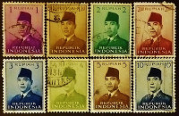Набор почтовых марок (8 шт.). "Президент Сукарно". 1951-1953 годы, Индонезия.