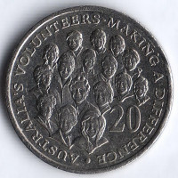 Монета 20 центов. 2003 год, Австралия. Австралийские волонтёры.