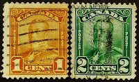 Набор почтовых марок (2 шт.). "Король Георг V". 1928 год, Канада.
