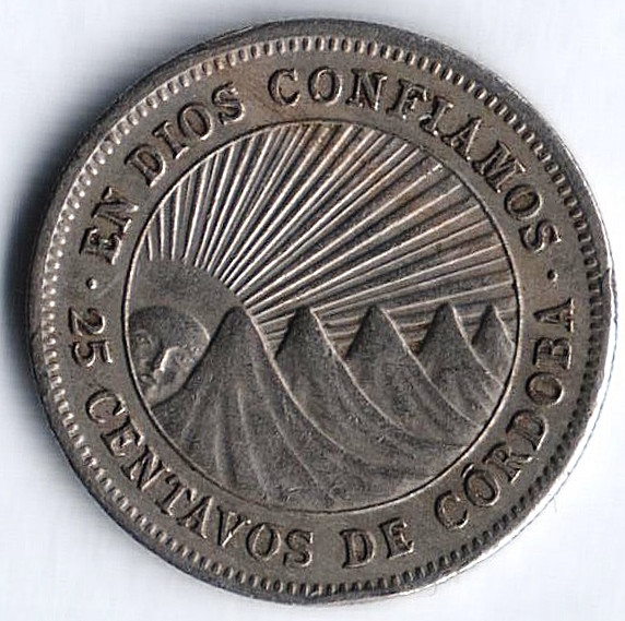 Монета 25 сентаво. 1974 год, Никарагуа.