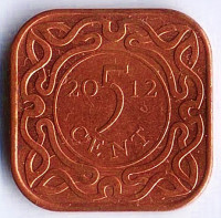 Монета 5 центов. 2012 год, Суринам.