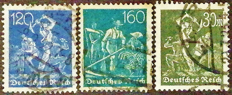 Набор марок (3 шт.). "Профессии". 1921-1923 годы, Германский Рейх.