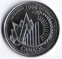 Монета 25 центов. 1999 год, Канада. Миллениум. Декабрь - Рост промышленности.