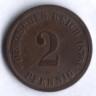 Монета 2 пфеннига. 1876 год (D), Германская империя.