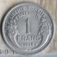 Монета 1 франк. 1948(B) год, Франция.