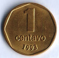 Монета 1 сентаво. 1993 год, Аргентина.