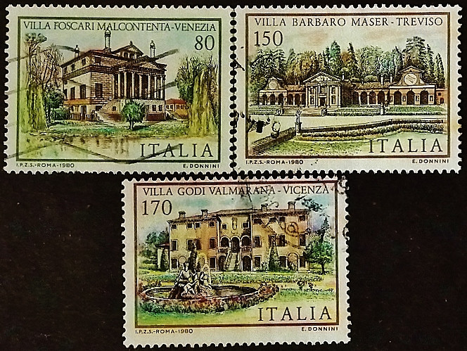 Набор почтовых марок (3 шт.). "Итальянские виллы". 1980 год, Италия.