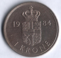 Монета 1 крона. 1984 год, Дания. R;B.