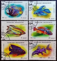 Набор почтовых марок (6 шт.). "Рыбы". 1994 год, Мадагаскар.