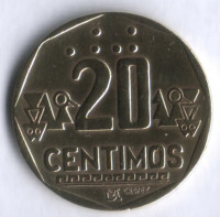 Монета 20 сентимо. 1991 год, Перу.