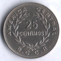 Монета 25 сентимо. 1972 год, Коста-Рика.