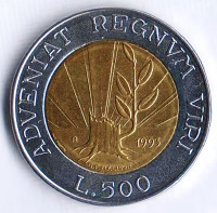 Монета 500 лир. 1993 год, Сан-Марино.