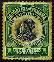 Почтовая марка (1 c.). "Васко Нуньес де Бальбоа". 1906 год, Панама.