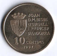 Монета 10 сантимов. 1997 год, Андорра.