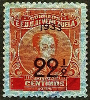 Почтовая марка (22⅟₂ c.). "Симон Боливар". 1933 год, Венесуэла.