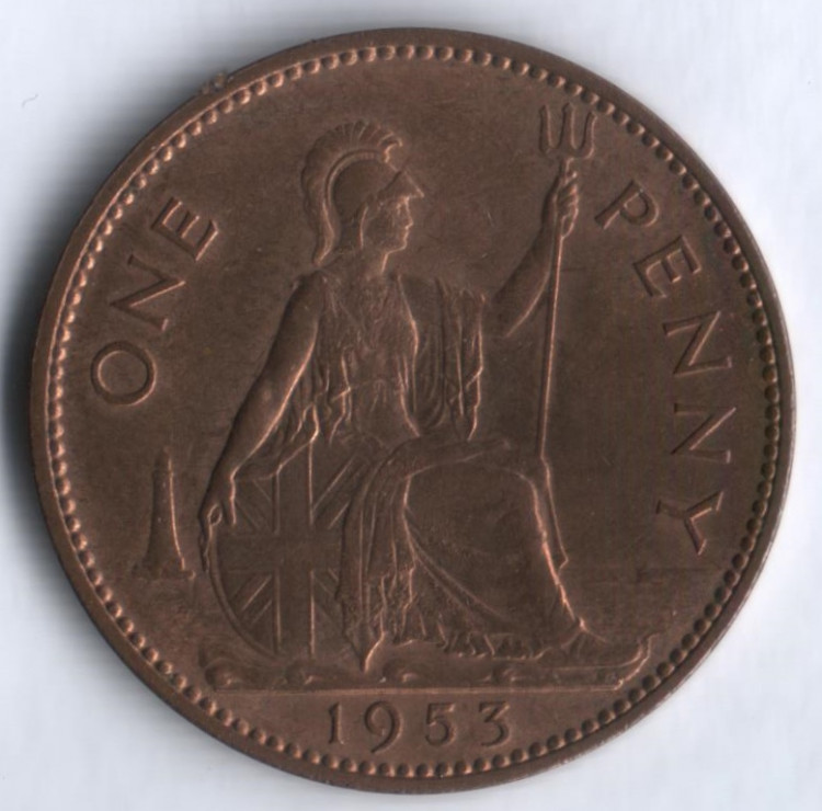 1 пенни. 1953 год, Великобритания.