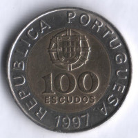 Монета 100 эскудо. 1997 год, Португалия.