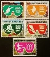 Набор почтовых марок  (5 шт.) с блоком. "Зимние Олимпийские игры 1976 года - Инсбрук". 1975 год, Верхняя Вольта.