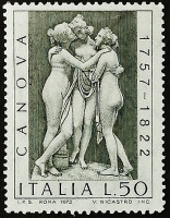 Марка почтовая. "150 лет со дня смерти Антонио Канова". 1972 год, Италия.