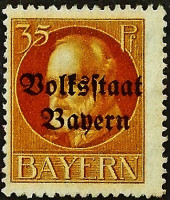 Марка почтовая (35 pf.). "Король Людвиг III ("Volksstaat")". 1919 год, Бавария.