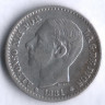 Монета 50 сентимо. 1881 год, Испания.