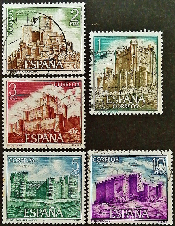 Набор почтовых марок (5 шт.). "Замки". 1972 год, Испания.