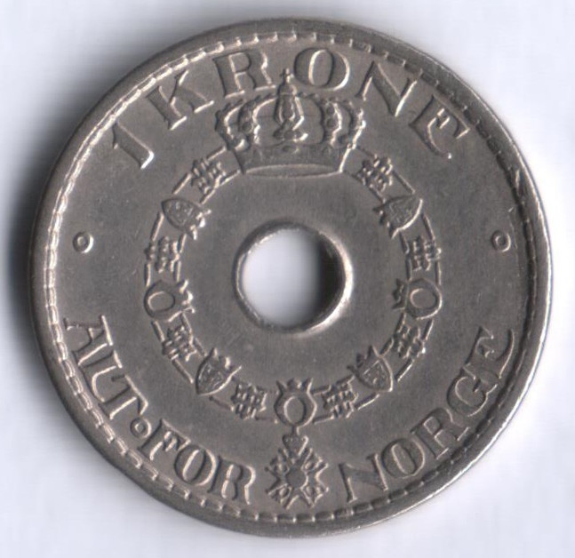 Монета 1 крона. 1938 год, Норвегия.