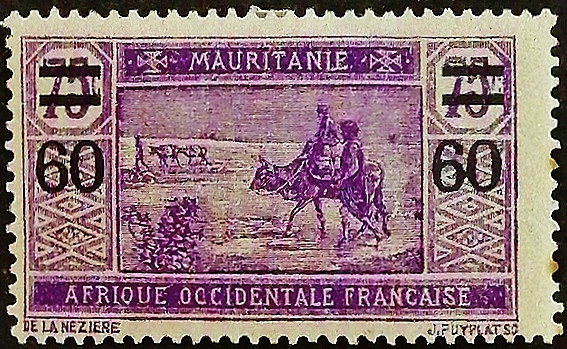 Марка почтовая (60 c.). "Пересечение пустыни". 1922 год, Мавритания.