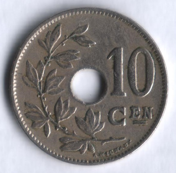 Монета 10 сантимов. 1925 год, Бельгия (Belgie).
