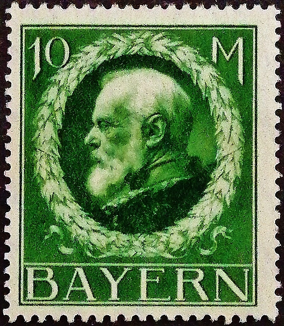 Марка почтовая (10 m.). "Король Людвиг III". 1914 год, Бавария.