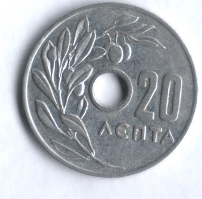 Монета 20 лепта. 1954 год, Греция.