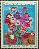 Марка почтовая. «Букет ветреницы», Рауль Дюфи. 1968 год, Монако.