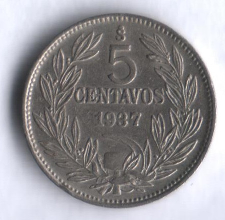 5 сентаво. 1937 год, Чили.