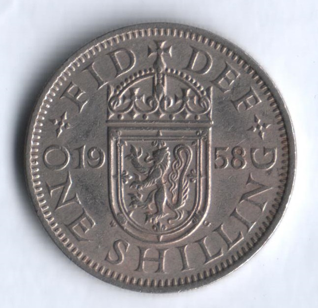 Монета 1 шиллинг. 1958 год, Великобритания (Герб Шотландии).