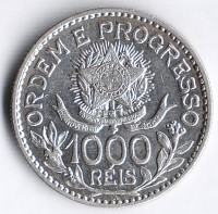 Монета 1000 рейсов. 1913 год, Бразилия.