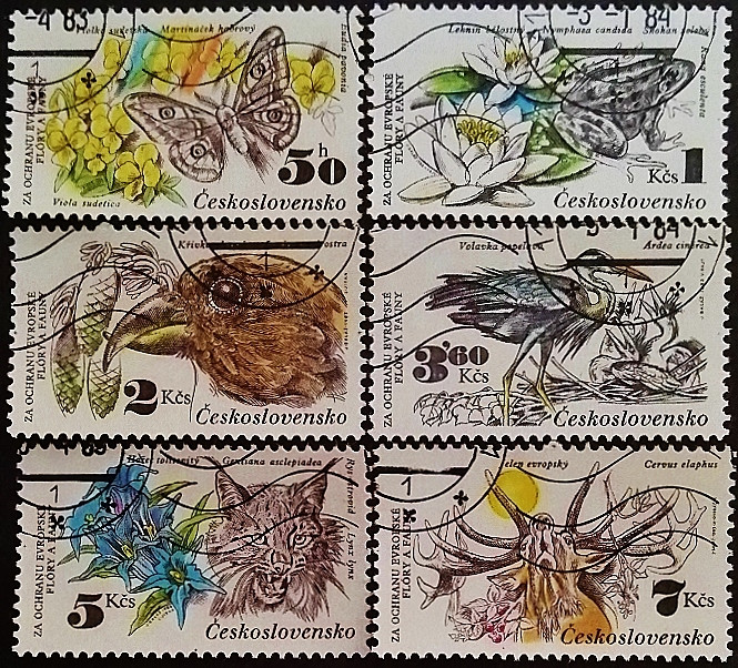Набор почтовых марок (6 шт.). "Защита природы". 1983 год, Чехословакия.