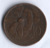 Монета 10 чентезимо. 1927 год, Италия.