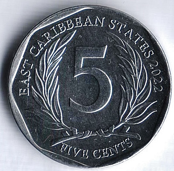 Монета 5 центов. 2022 год, Восточно-Карибские государства.