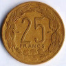 Монета 25 франков. 1958 год, Камерун.