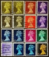 Набор почтовых марок (16 шт.). "Королева Елизавета II". 1967-1970 годы, Великобритания.