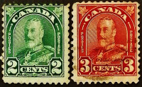 Набор почтовых марок (2 шт.). "Король Георг V". 1930-1931 годы, Канада.