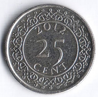 Монета 25 центов. 2012 год, Суринам.