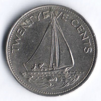 Монета 25 центов. 2000 год, Багамские острова.