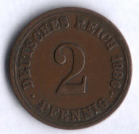 Монета 2 пфеннига. 1906 год (A), Германская империя.