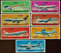 Набор почтовых марок (7 шт.). "Самолёты". 1986 год, Камбоджа.