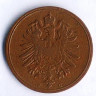 Монета 1 пфенниг. 1875 год (C), Германская империя.