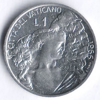 Монета 1 лира. 1966 год, Ватикан.