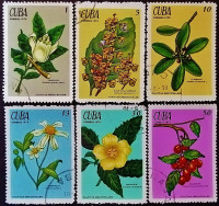 Набор почтовых марок (6 шт.). "Лекарственные растения". 1970 год, Куба.