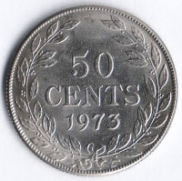 Монета 50 центов. 1973 год, Либерия.