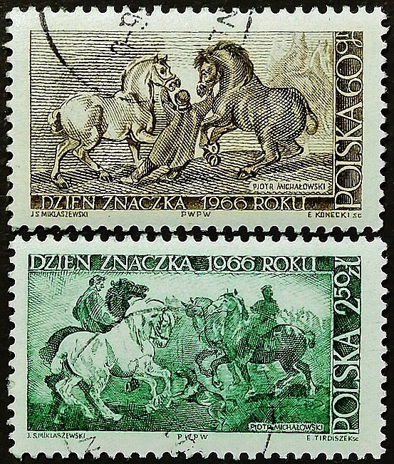 Набор почтовых марок (2 шт.). "День печати". 1966 год, Польша.